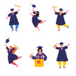 © Kostiantyn - A group of university graduates in black coats, set icon.  Graduates of educational institution. Vector illustration  for banner, flyer, ad, card