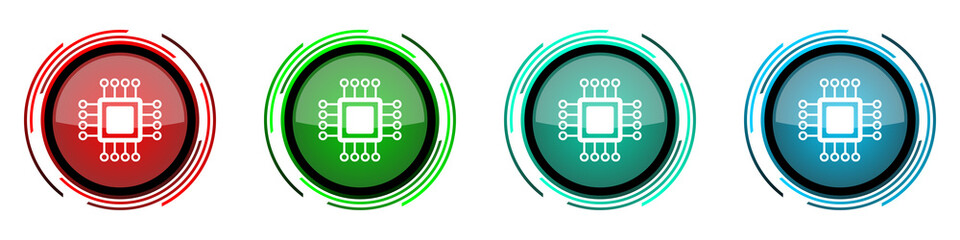 Aufkleber - Circuit round glossy vector icons, technology, chip, processor set of buttons for webdesign, internet and mobile phone applications in four colors options isolated on white background