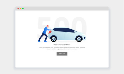 Wall Mural - modern flat design concept of man pushing a broke down car for website and mobile website. empty sta