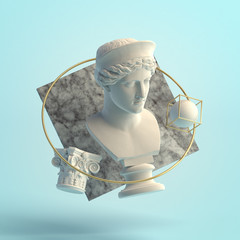 Wall Mural - 3d-illustration of an abstract composition of hera sculpture and primitive objects