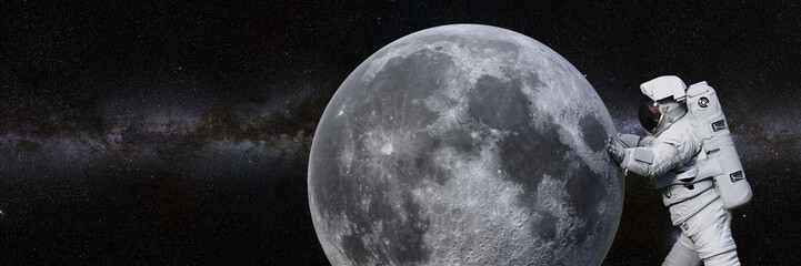Wall Mural - astronaut and the moon, space background banner