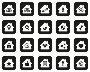 Sticker - Real Estate Icons White On Black Flat Design Set Big