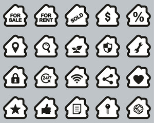 Canvas Print - Real Estate Icons White On Black Sticker Set Big