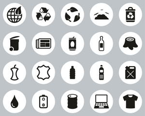 Poster - Recycling Or Upcycling Icons Black & White Flat Design Circle Set Big