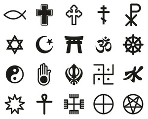 Poster - Religion Symbols Icons Black & White Set Big