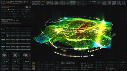 Aufkleber - Futuristic hi-tech graphic user interface head up display with digital code and data info graphic telemetry information display for desktop screen background