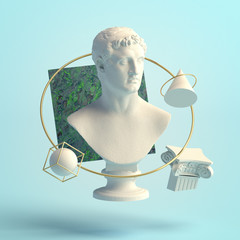 Wall Mural - 3d-illustration of an abstract composition of ptolemy sculpture and primitive objects