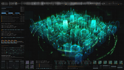 Leinwandbilder - Futuristic hi-tech graphic user interface head up display with digital code and data info graphic telemetry information display for desktop screen background