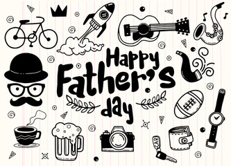 Sticker - Father’s Day. Collection of hand drawings of male accessories on background