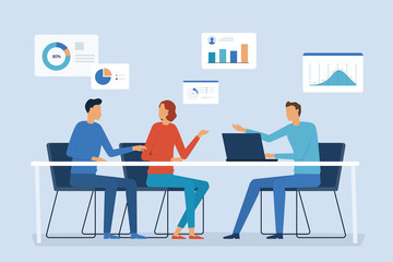 Aufkleber - flat vector business financial team meeting and working with report graph concept 