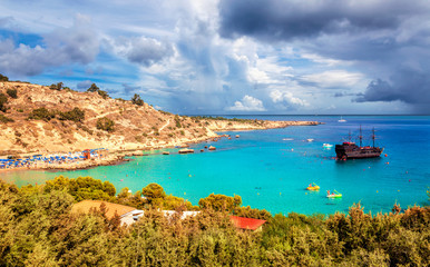 Wall Mural - Konnos Beach of Cyprus island. Cape Greko natural park.