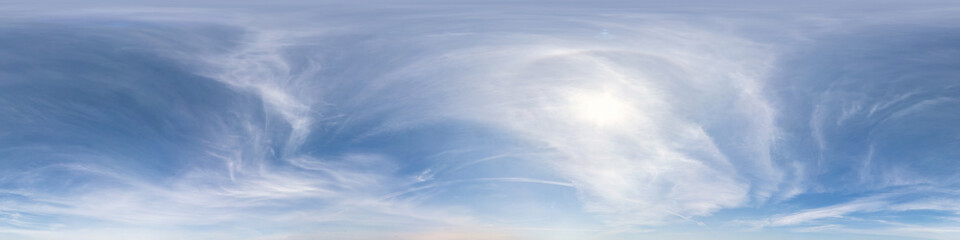 Wall Mural - clear blue sky with halo sun. seamless hdri panorama 360 degrees angle view with zenith for use in 3