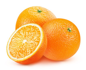 Wall Mural - ripe oranges with a slice isolated on a white background