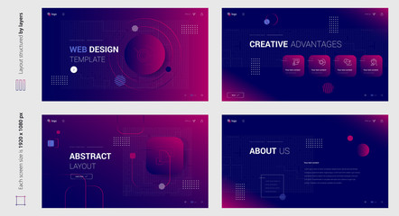 Wall Mural - digital abstract gradient purple web design four screen template. stylish custom and individual set 