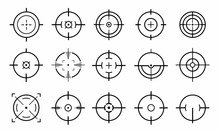 Target Aim And Aiming To Bullseye Signs Symbol.Creative Vector Illustration Of Crosshairs Icon Set Isolated On White Background. Flat Design. 