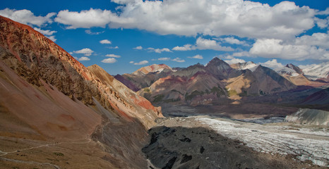 Beautiful landscape. Hilly area. Mountainious terrain.  Snowy peaks.