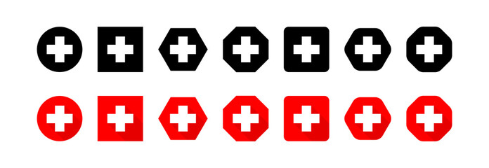 Medicine cross sign hospital for healthcare design. Set isolated vector icon