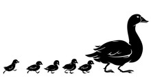 Duck And Duckling, Walking Silhouette