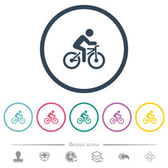 Sticker - Bicycle with rider flat color icons in round outlines