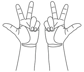 Wall Mural - left and right hands showing gesture of count three using thumb, index and middle fingers. vector il