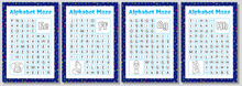 Alphabet Maze Set. Letters E, F, G, H. Educational Puzzle Worksheet.  Vector Illustration.