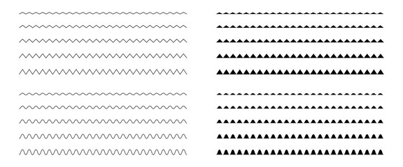 Zigzag classic doodle pattern set. Thin isolated line vector