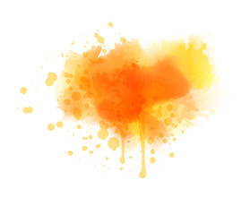 Wall Mural - Orange colored splash watercolor paint blot - template for your designs. Grunge paint imitation splash background.