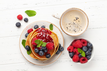 Poster - Delicious homemade pancakes with summer berries