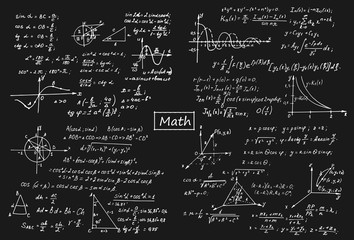 vintage education and scientific background. set from math law theory, formulas and equations on bla