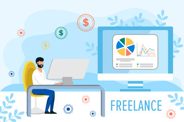 Remote work, freelance, online work, website programming and engineering. Illustration in blue tones, for posters, presentations and sites.