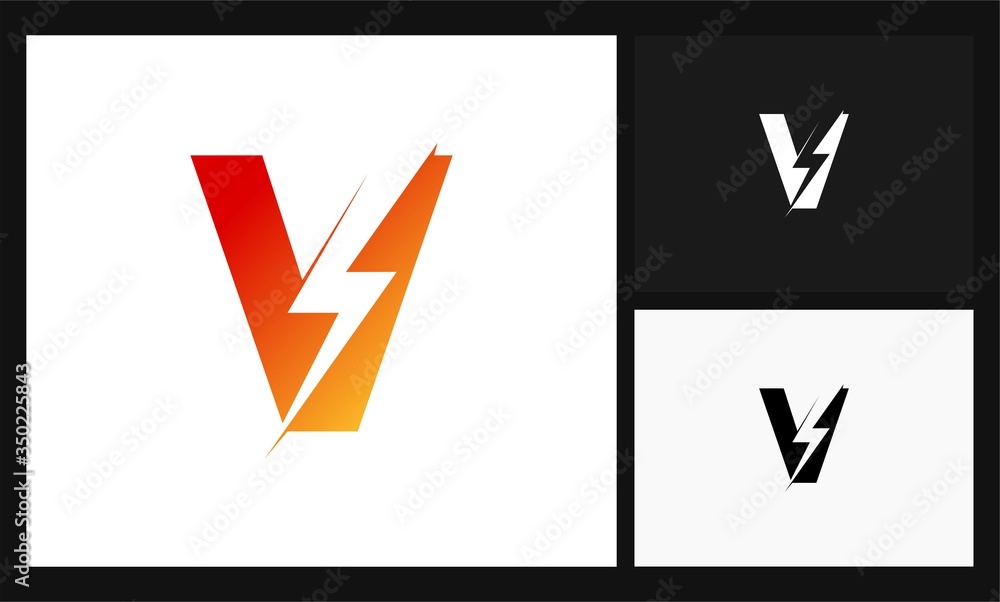 letter V lightning concept design electrical logo Stock Vector | Adobe ...