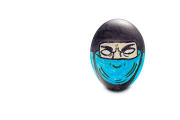 Colorful painted Easter egg fighter ninja warrior in isolated background