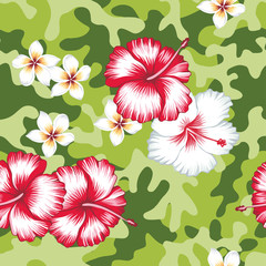 Hibiscus flowers camo background seamless