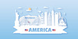 USA America Travel postcard, poster, tour advertising of world famous landmarks. Vectors illustrations