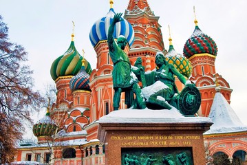 St. Basil Cathedral, Red Square, Moscow, Russia, in winter.	
