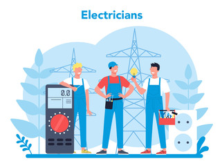 Electricity works service concept. Professional worker in the