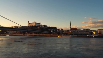 Wall Mural - Bratislava Slovakia timelapse skyline from day to night 4K, Castle and Danube River