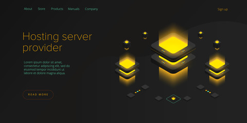 Wall Mural - hosting server isometric vector illustration. abstract 3d datacenter or data center room background.