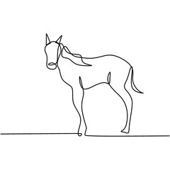 Wall Mural - Continuous one line drawing. Horse logo. Elegance pony horse mammal animal. Isolated standing horse on black and white vector illustration. Concept for logo, card, banner, poster, flyer