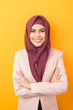 © tonefotografia - Beautiful business woman with hijab portrait on yellow background