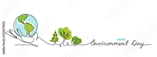 Cuadros en Lienzo World environment day simple vector web banner, poster with earth and trees