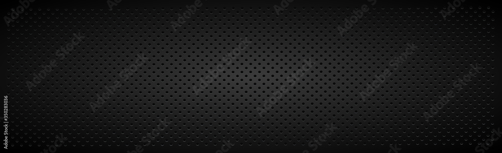 Black perforated background with black holes and glow. - obrazy, fototapety, plakaty 