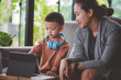 © Looker_Studio - Education from home. Cute Asian boy is learning from online technology using tablets. With a mother to teach and advise beside. concept of learning at home during school holidays.3 year old boy.