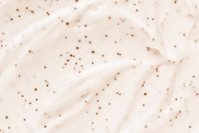 Face Cream Scrub Texture Background. Exfoliating Skin Care Product Swatch Smear Smudge. Gentle Creamy Scrub Cleanser Sample Close Up