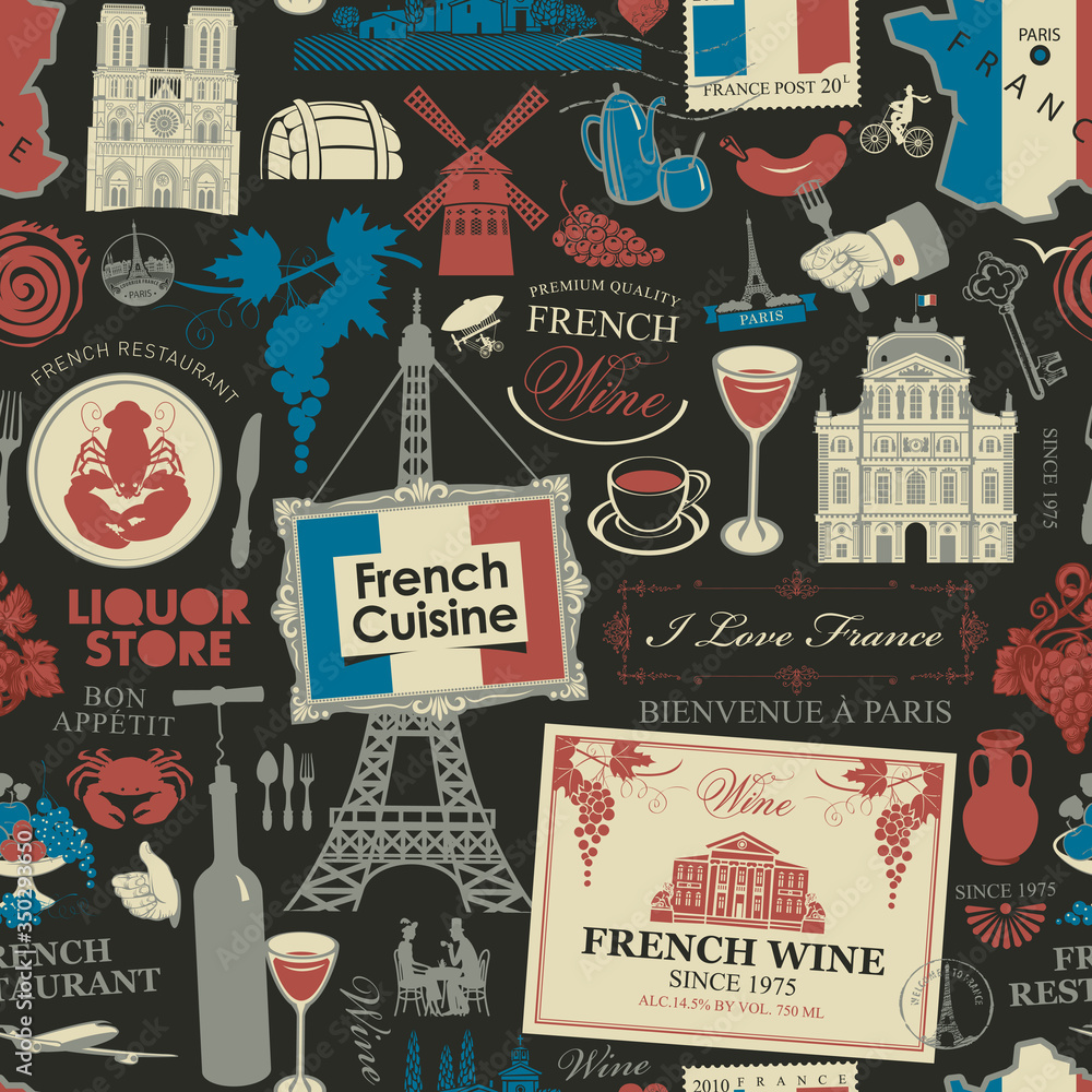 Vector abstract seamless pattern on the theme of France and French ...