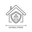 © bsd studio - Smart home security system pixel perfect linear icon. Modern house alarm. Electronic lock. Thin line customizable illustration. Contour symbol. Vector isolated outline drawing. Editable stroke