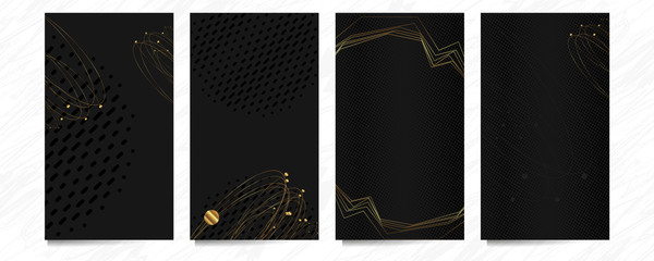 Set of gold frames black glitter effect on dark background artistic covers design colorful realistic texture modern graphic