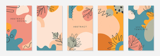 Wall Mural - bundle of editable insta story templates with copy space for text.modern vector layouts with hand dr