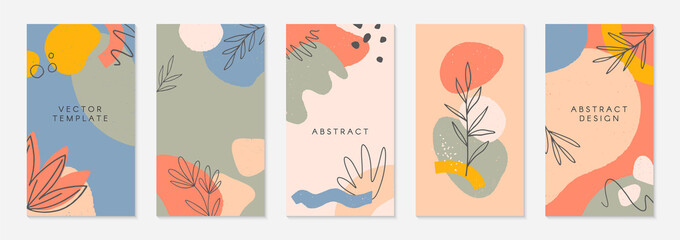 Wall Mural - bundle of editable insta story templates with copy space for text.modern vector layouts with hand dr