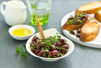 Wall Mural - Bean stew with vegetables. Selective focus